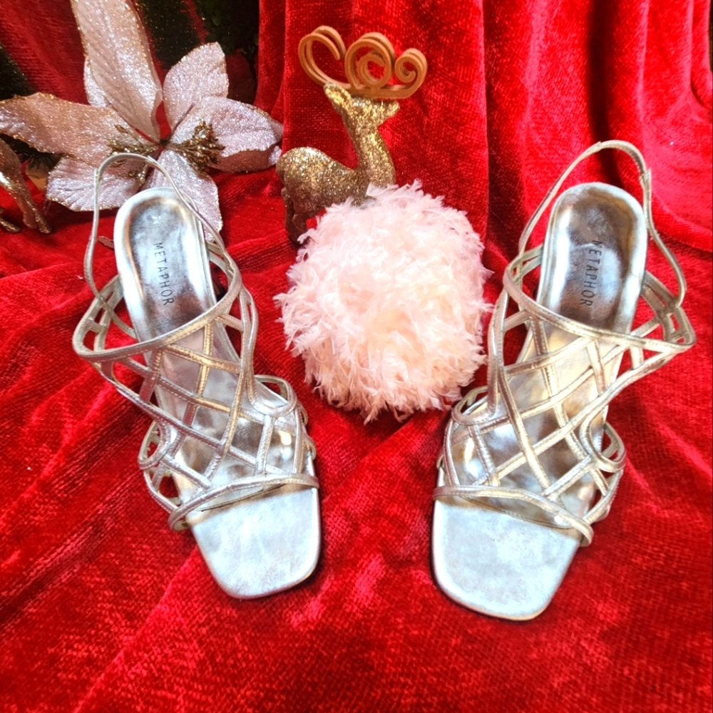 Fergalicious Metallic Silver Strappy 3" Heels.